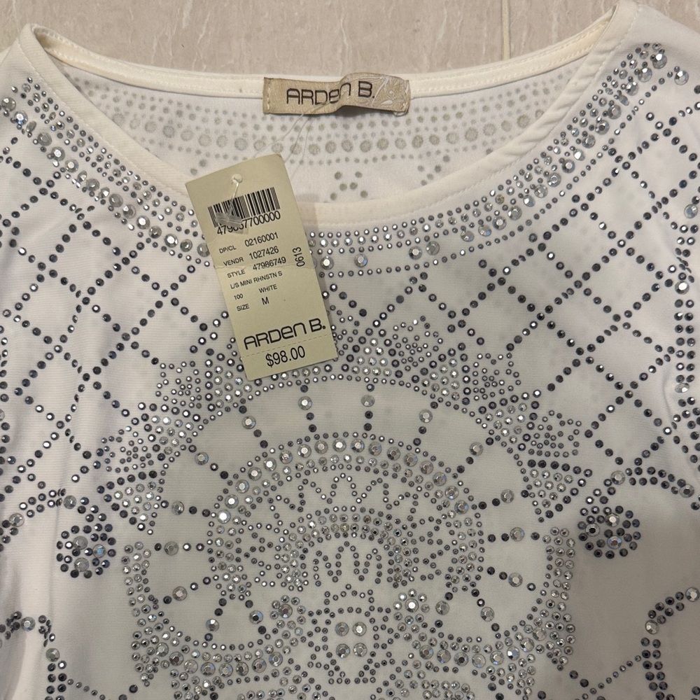 Arden B White Rhinestone Long Sleeve Bodycon Dress – Size M (NWT) - Picture 2 of 6